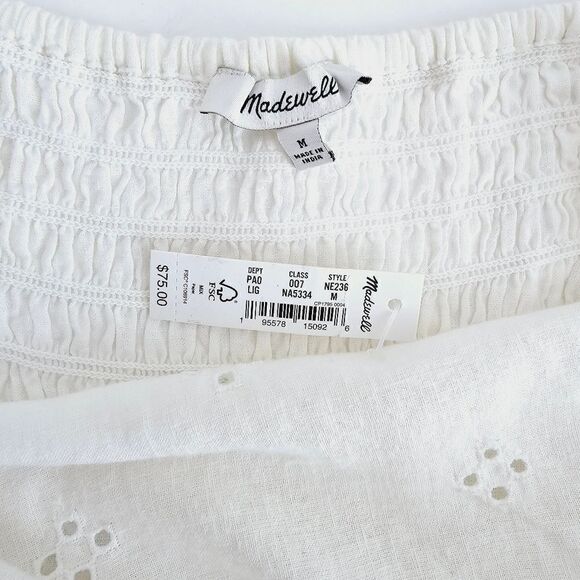 New! Madewell Rosalie Linen Geo Eyelet Embroidered Tie Strap Top - Picture 12 of 15